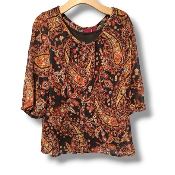212 Collection Women's 3/4 Sleeve paisley lined button-down Blouse large - Picture 1 of 8